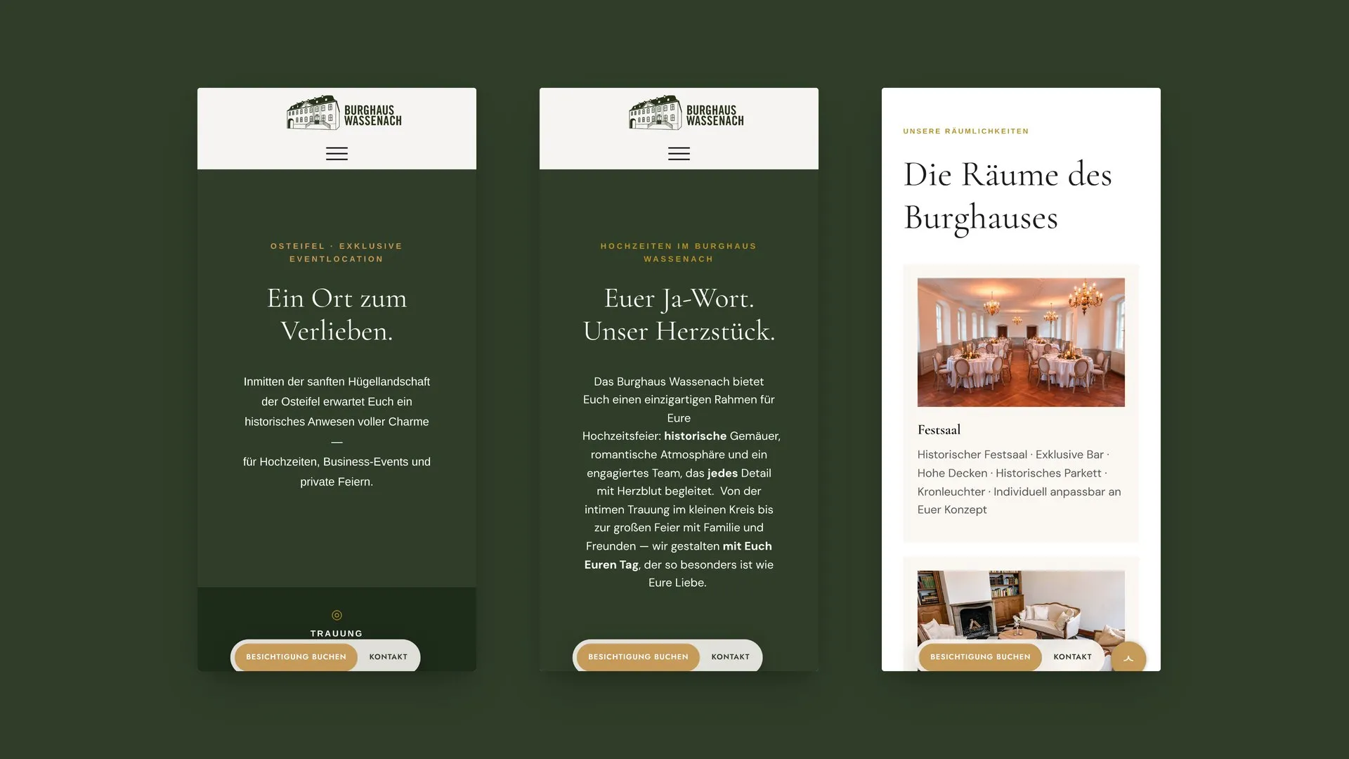 Burghaus Wassenach Website – mobile Ansichten