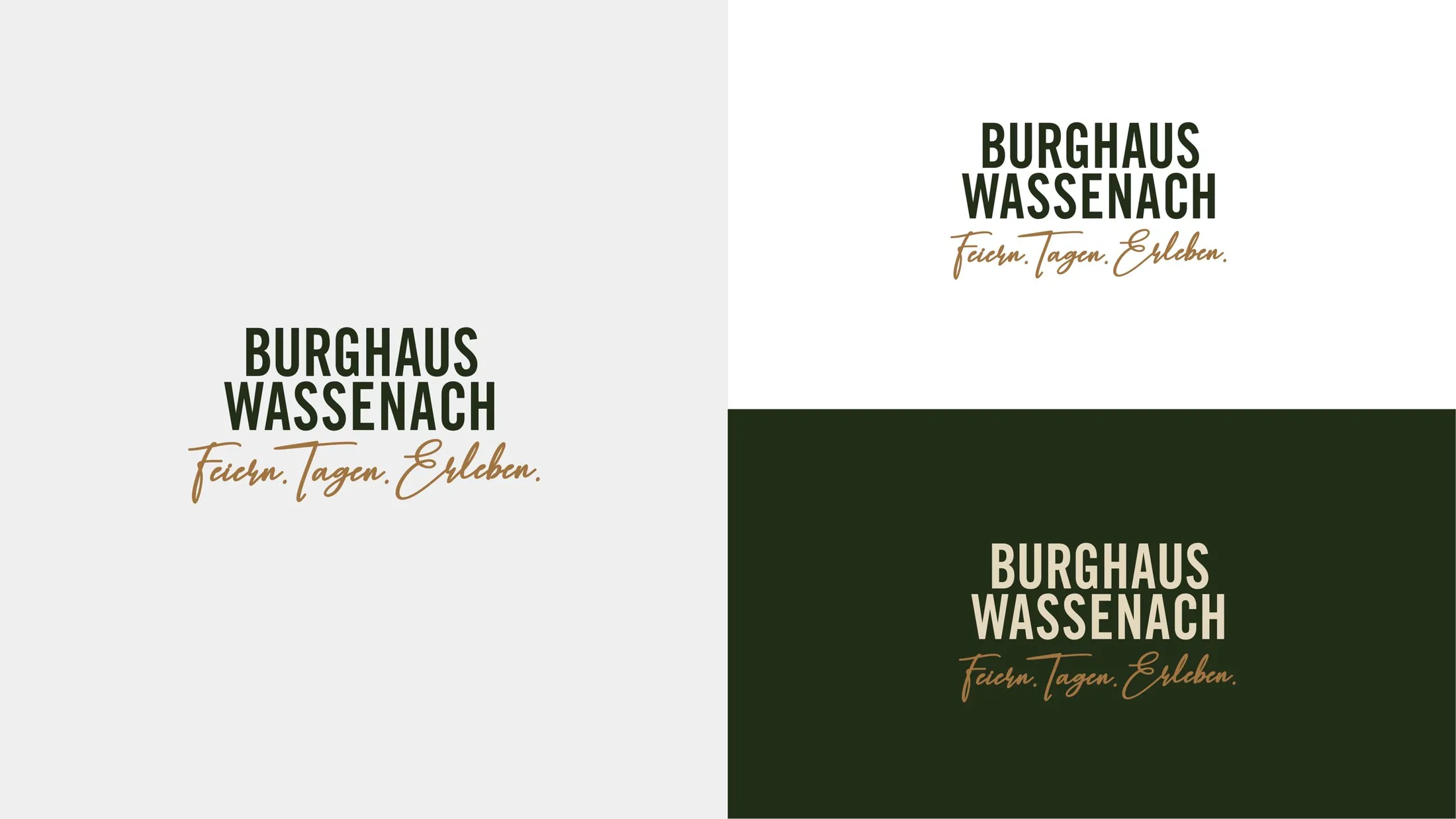 Burghaus Wassenach Wortmarke auf hellem und dunkelgrünem Grund